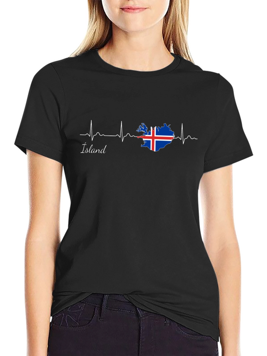 Camiseta Negra Islandia Latido del Corazón