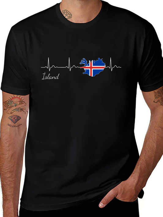 Camiseta Negra Islandia Latido del Corazón
