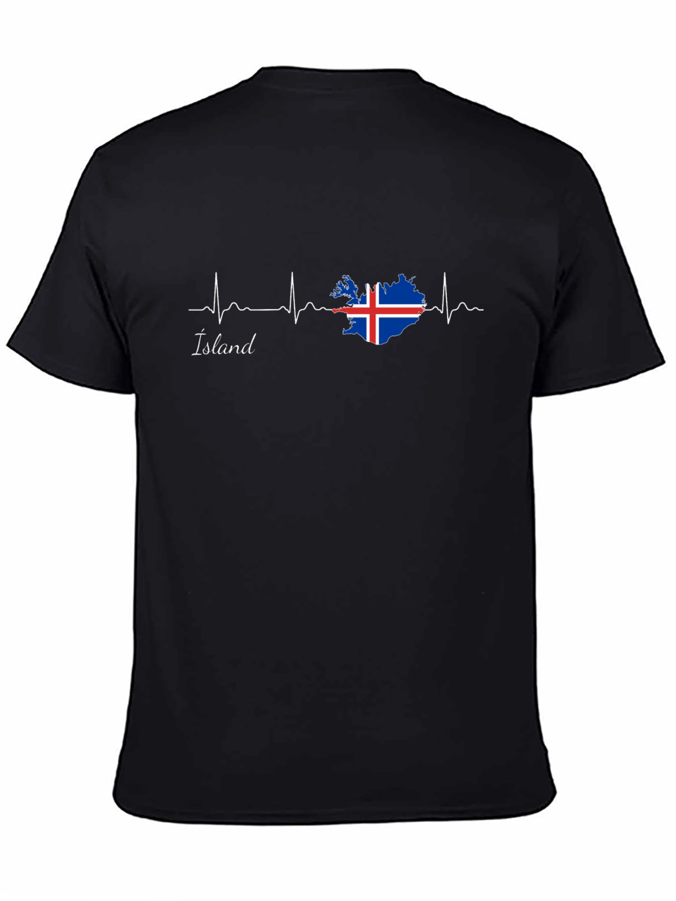 Camiseta Negra Islandia Latido del Corazón