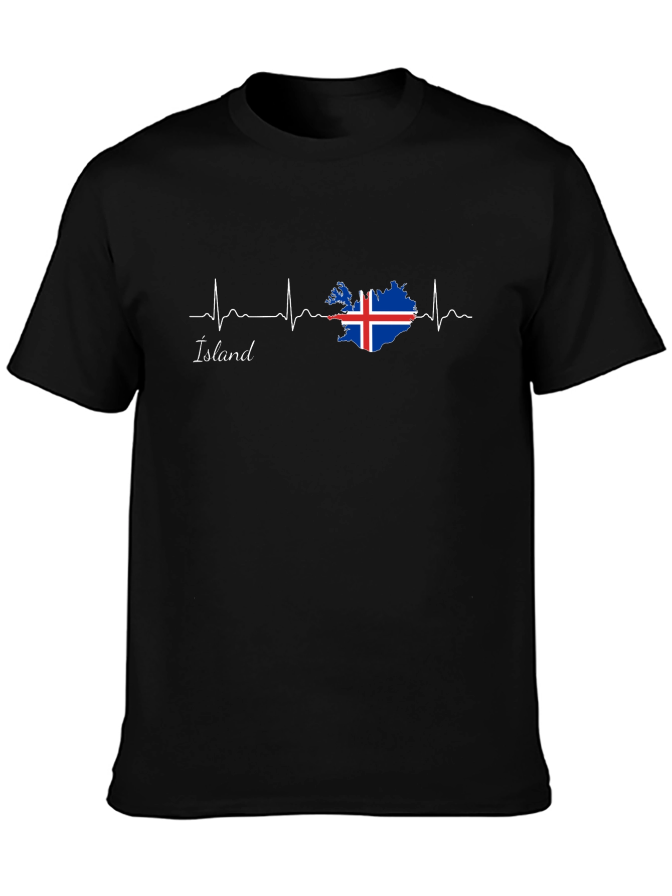 Camiseta Negra Islandia Latido del Corazón