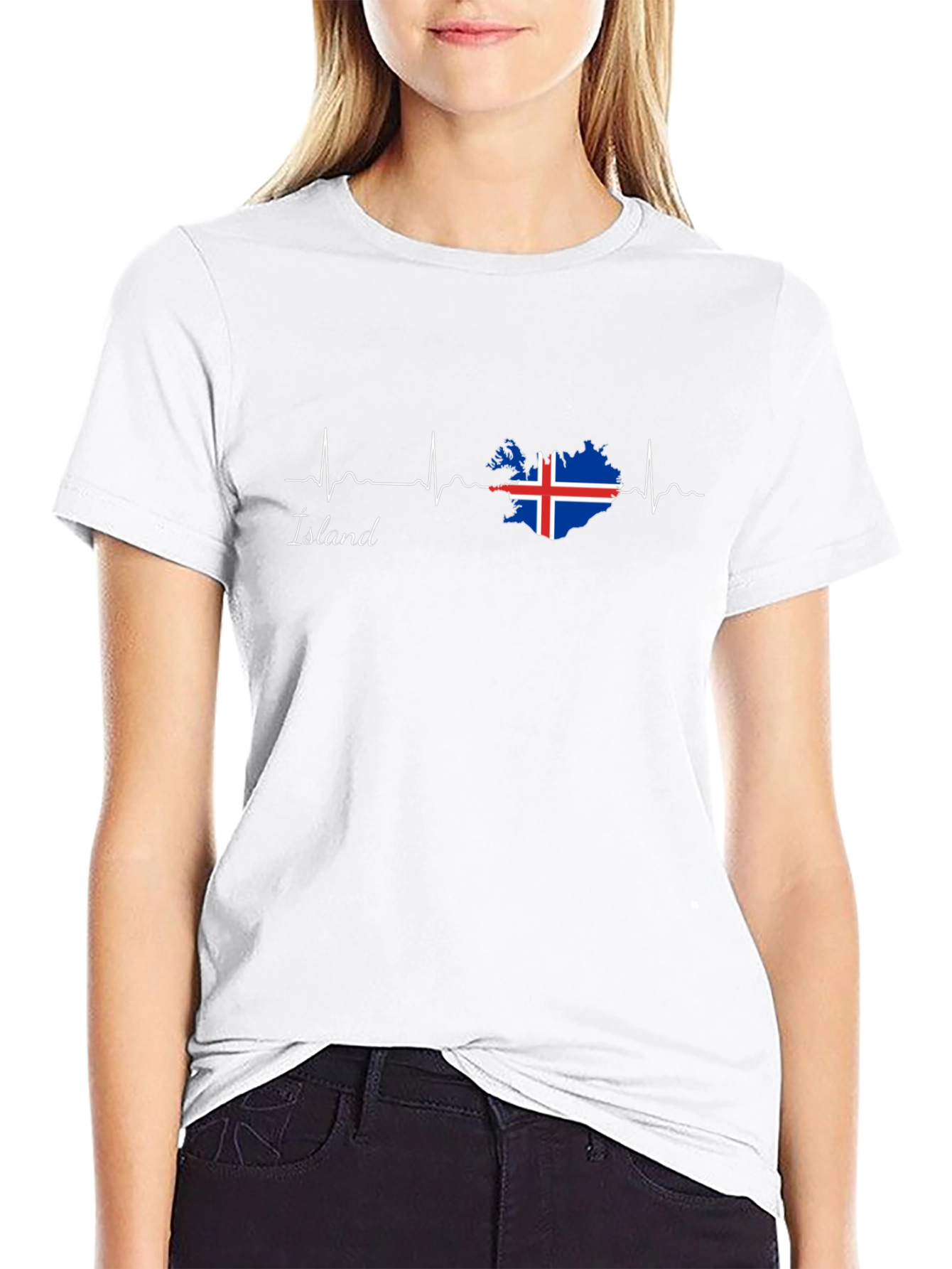 Camiseta Negra Islandia Latido del Corazón