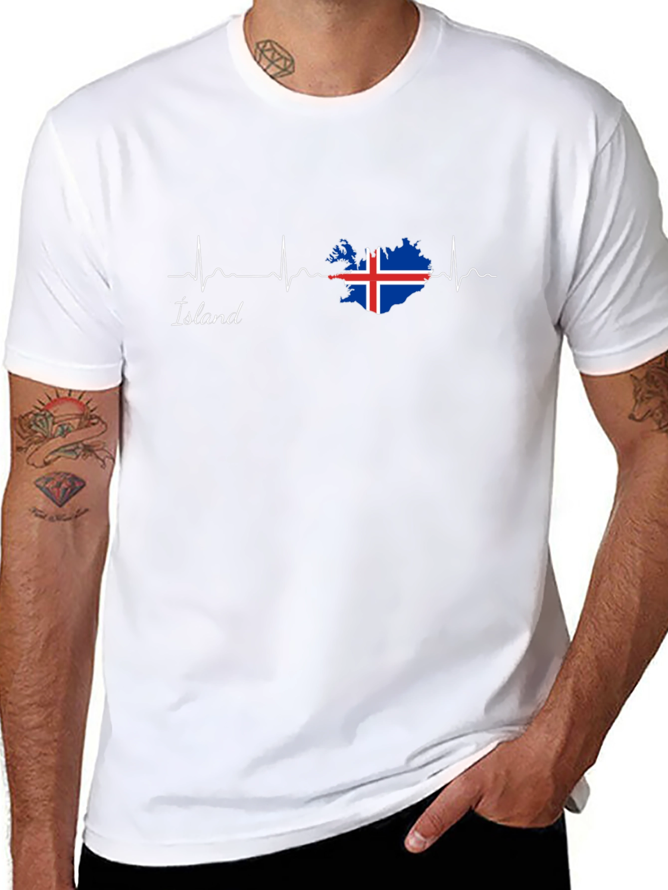 Camiseta Negra Islandia Latido del Corazón
