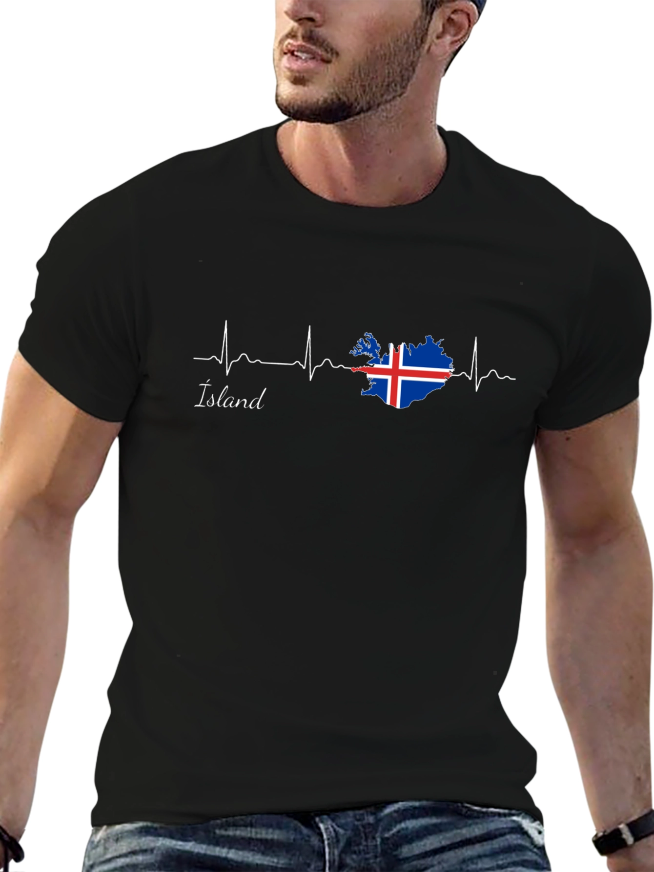 Camiseta Negra Islandia Latido del Corazón