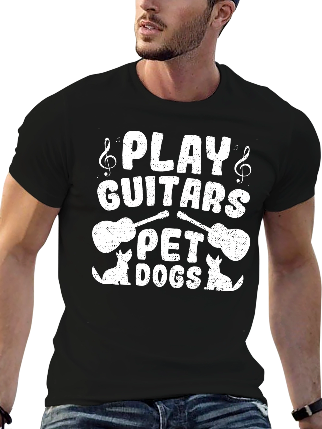 Camiseta Negra Guitarras y Perros