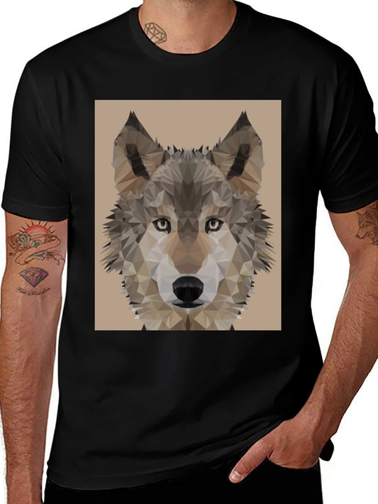 Camiseta Hombre Negra con Diseño Lobo Geométrico