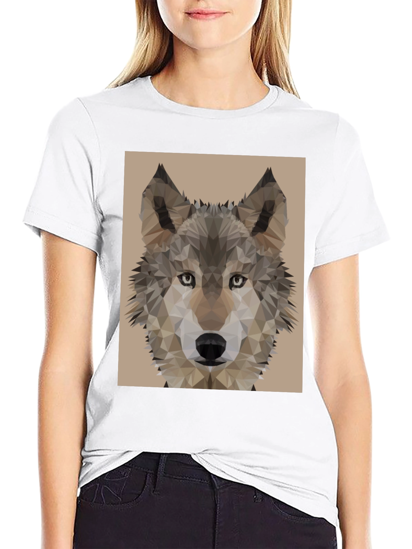 Camiseta Hombre Negra con Diseño Lobo Geométrico
