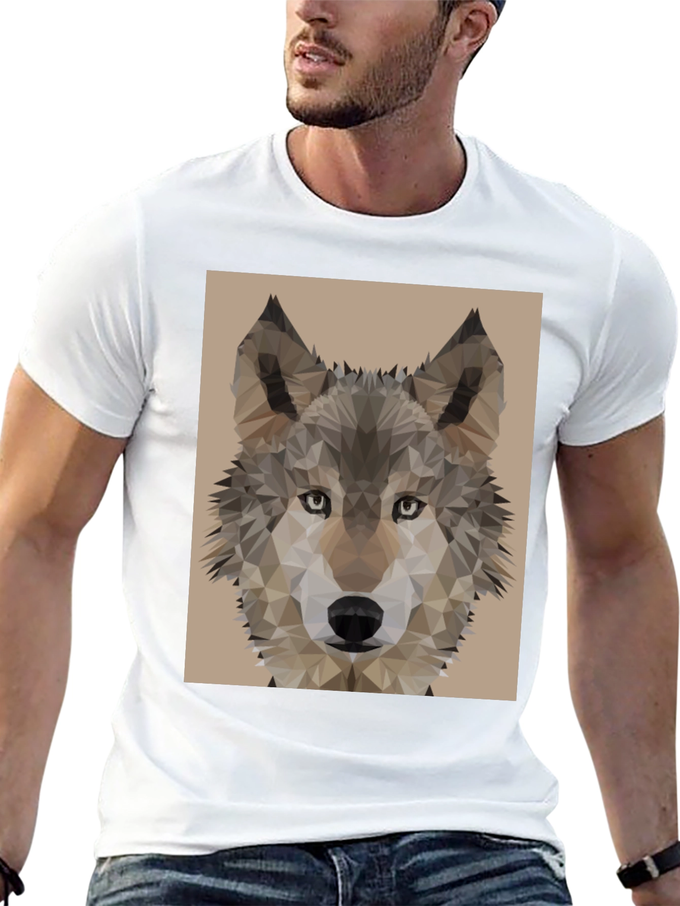 Camiseta Hombre Negra con Diseño Lobo Geométrico