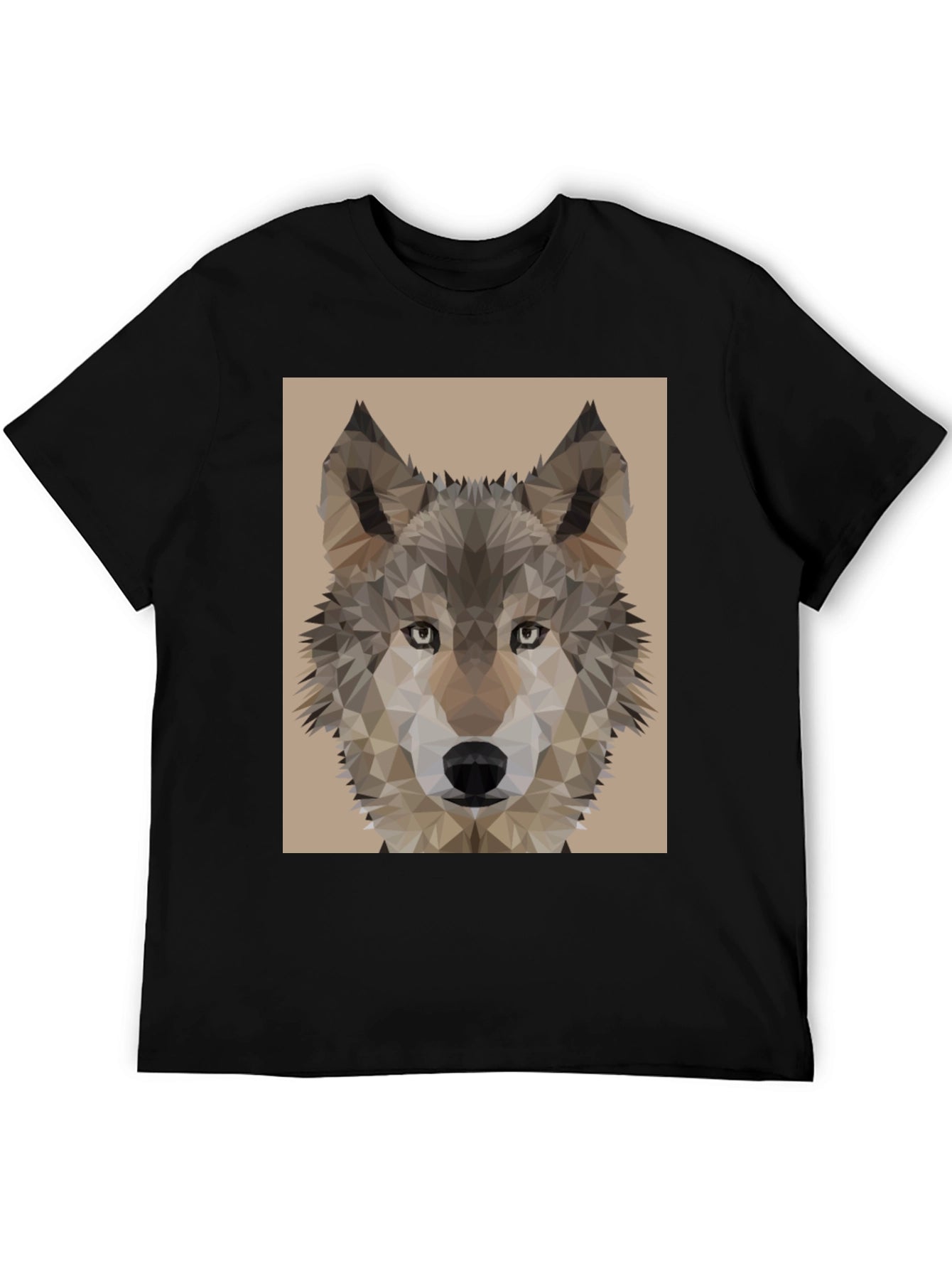 Camiseta Hombre Negra con Diseño Lobo Geométrico