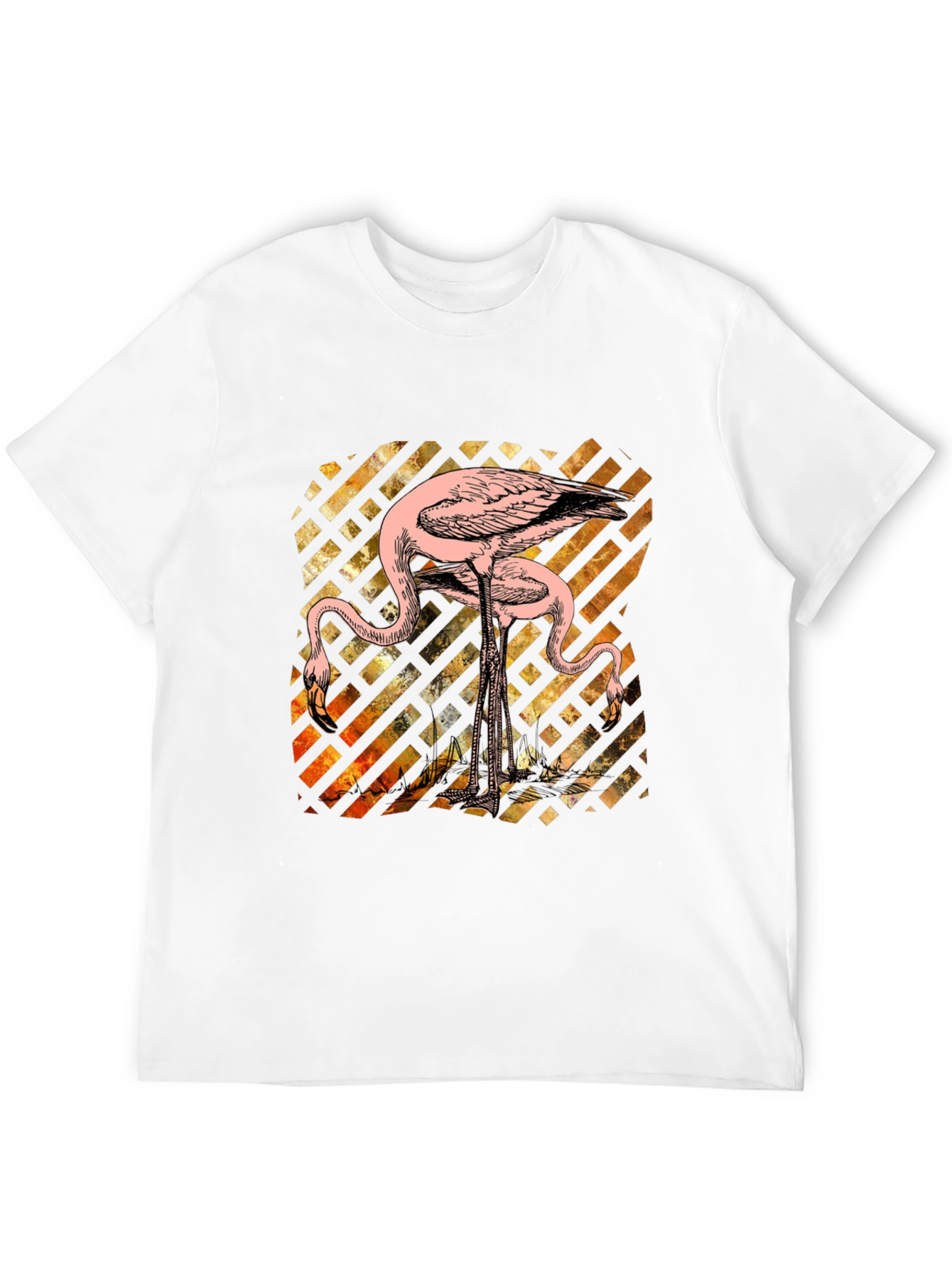 Camiseta Negra con Diseño de Flamencos Abstractos