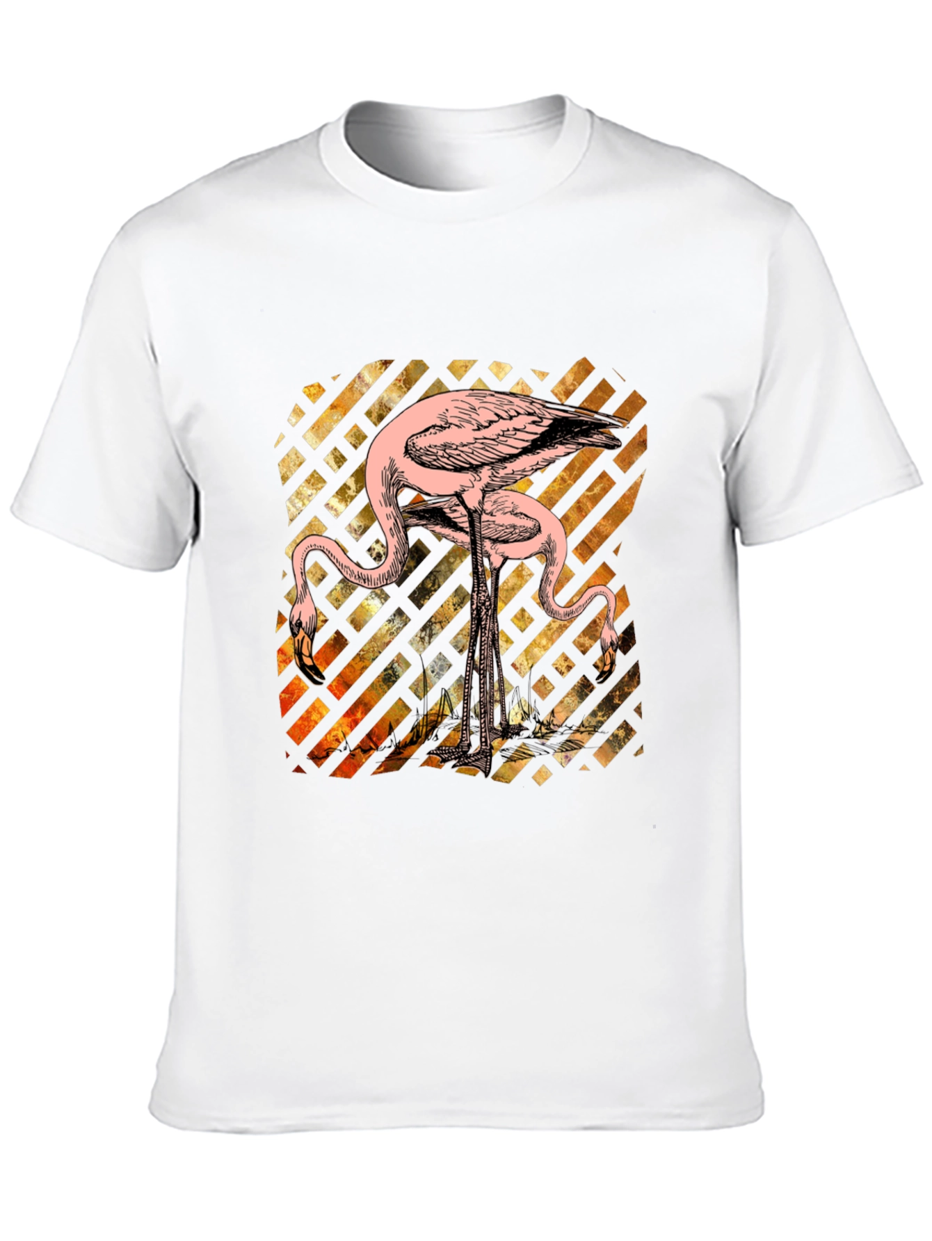 Camiseta Negra con Diseño de Flamencos Abstractos