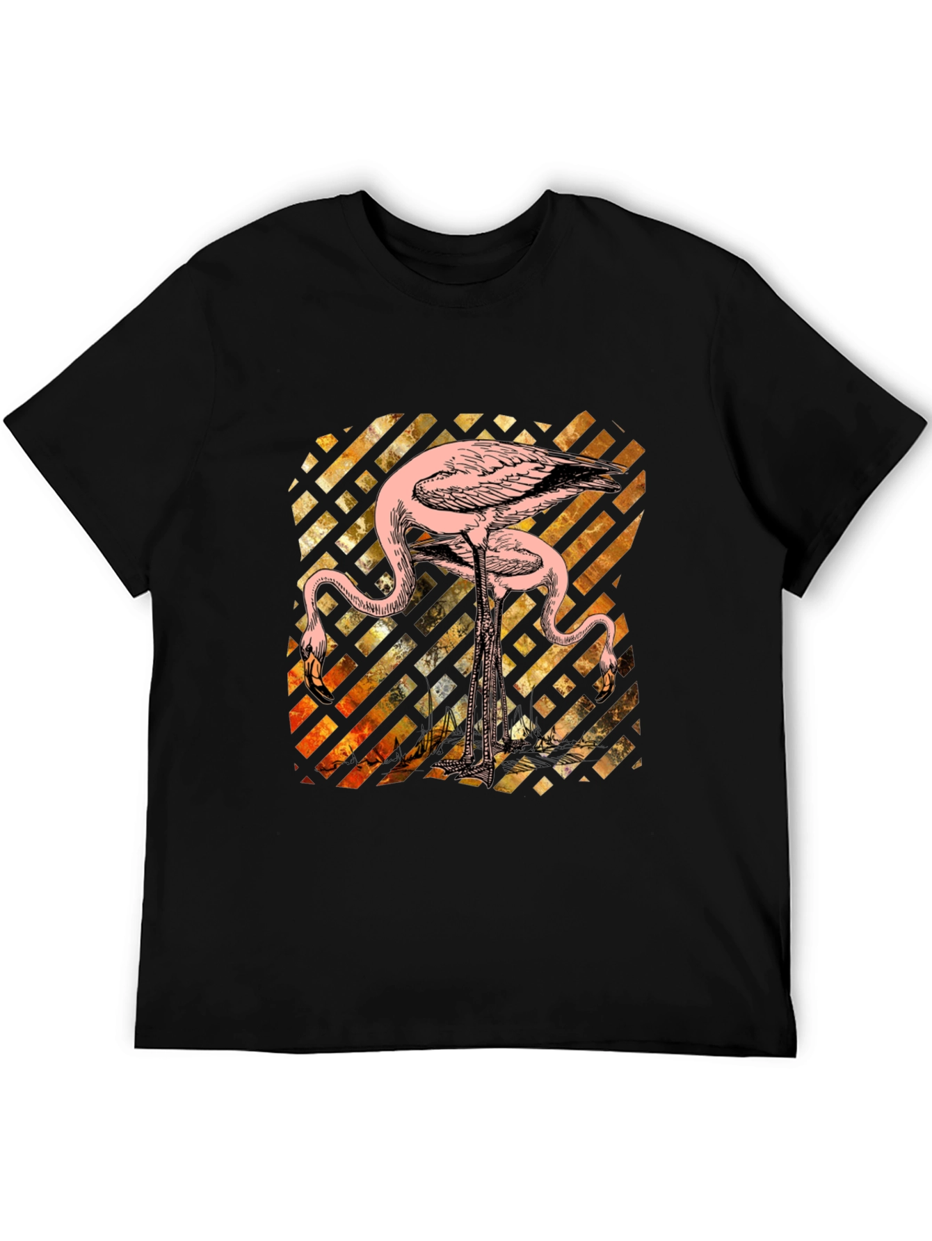 Camiseta Negra con Diseño de Flamencos Abstractos