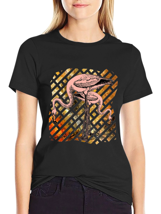 Camiseta Negra con Diseño de Flamencos Abstractos