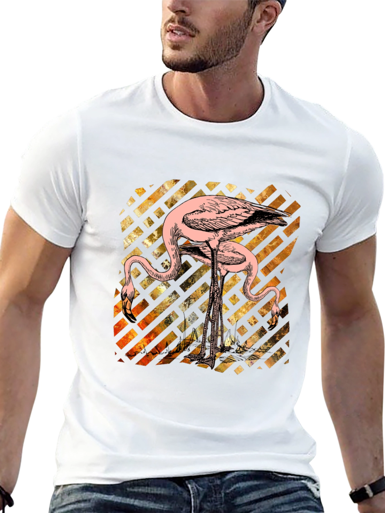 Camiseta Negra con Diseño de Flamencos Abstractos