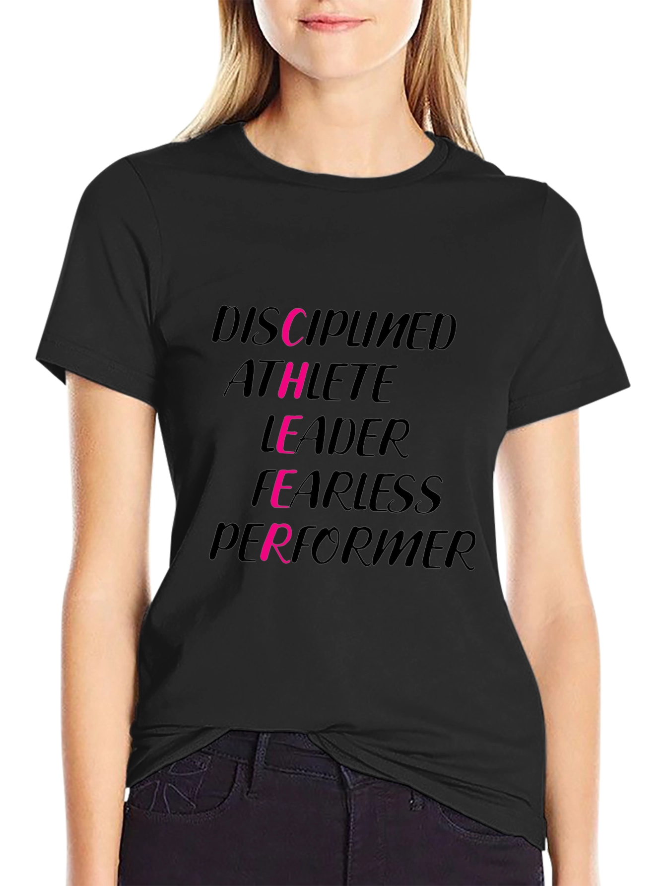 Camiseta Negra con Diseño Motivacional en Rosa