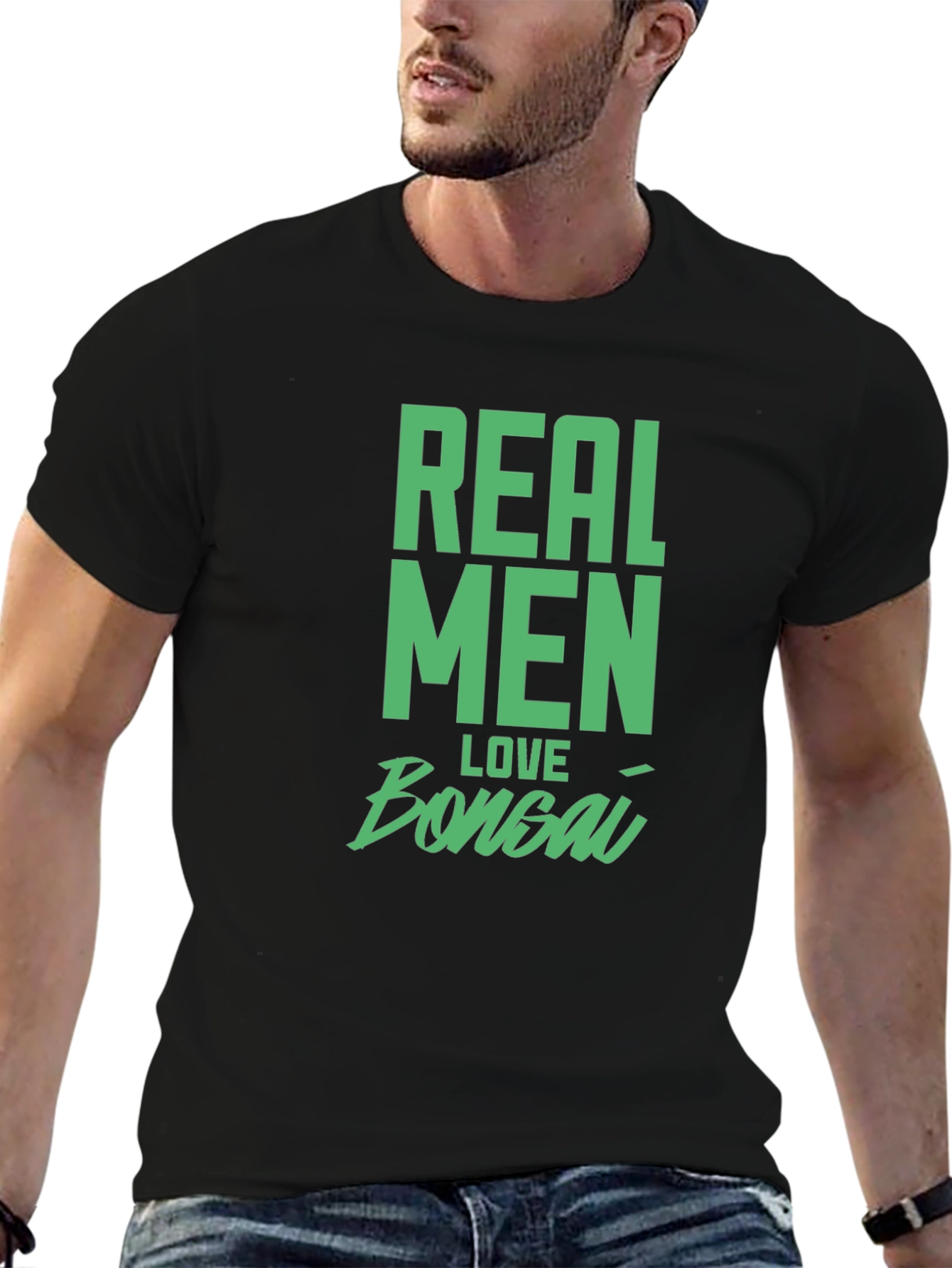 Camiseta Negra Hombre: Real Men Love Bonsai