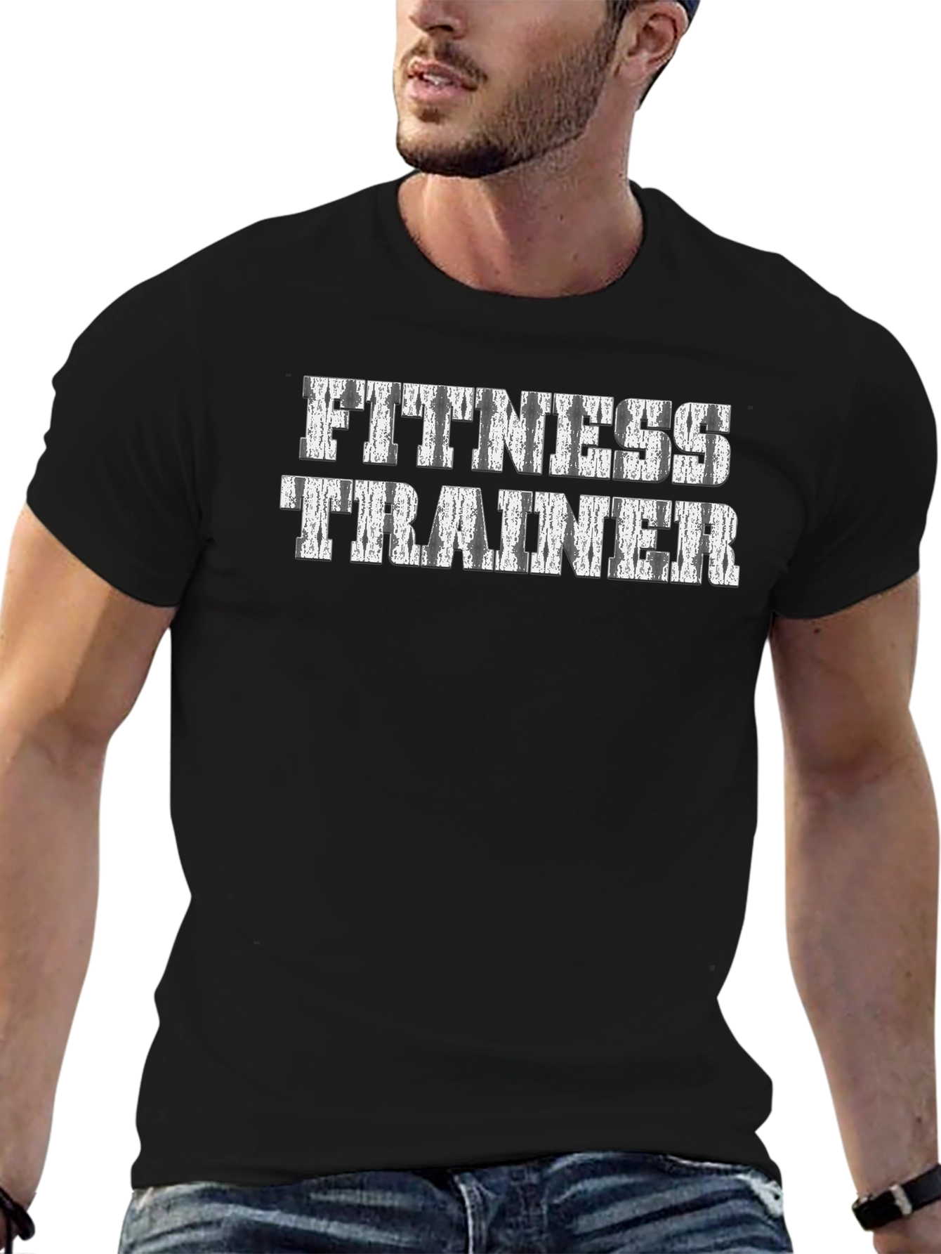 Camiseta Negra Entrenador Personal Fitness con Diseño Texturizado
