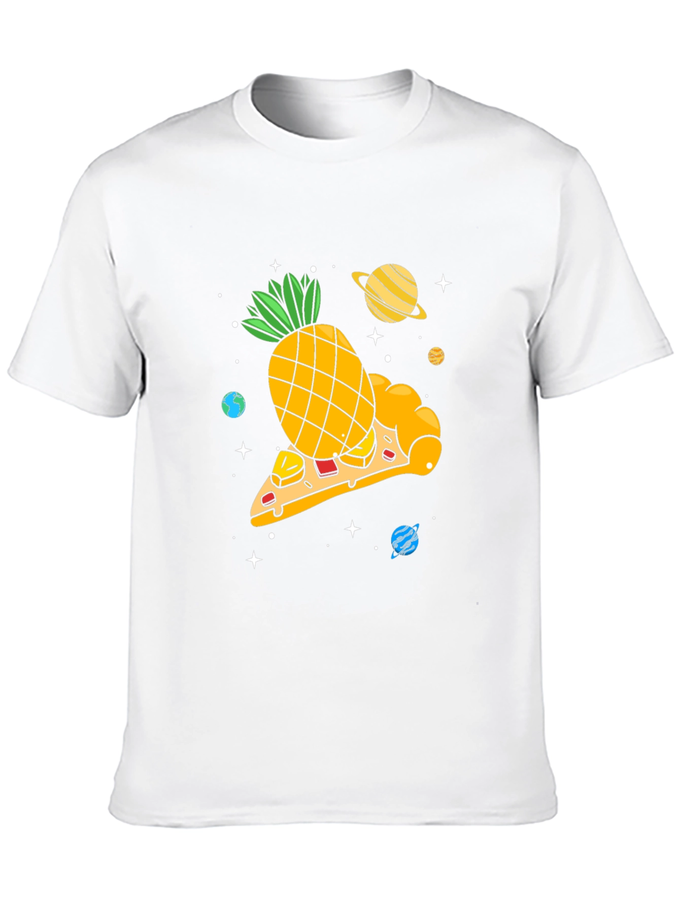 Camiseta Negra con Diseño Pizza Espacial de Piña