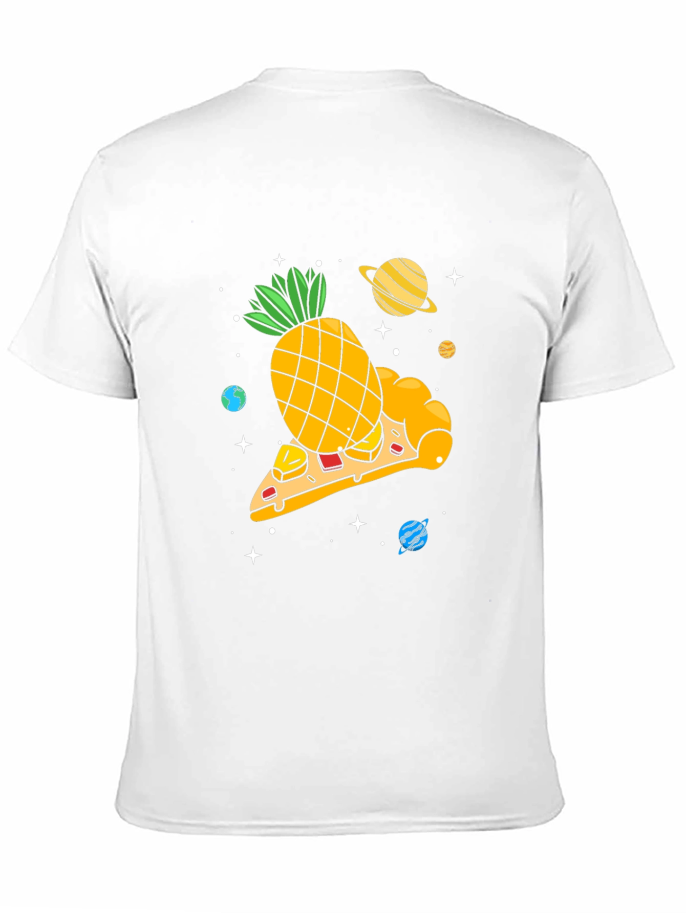 Camiseta Negra con Diseño Pizza Espacial de Piña