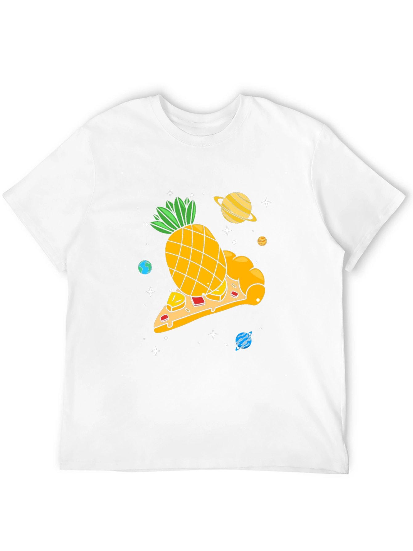 Camiseta Negra con Diseño Pizza Espacial de Piña