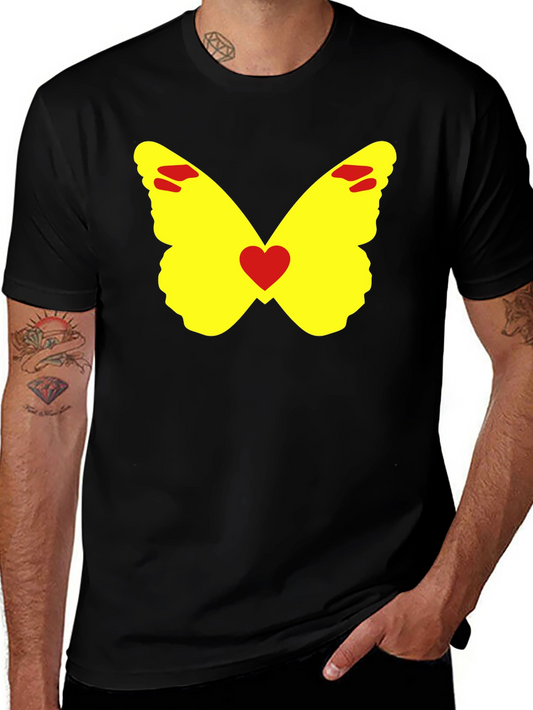 Camiseta Negra con Mariposa Amarilla y Corazón