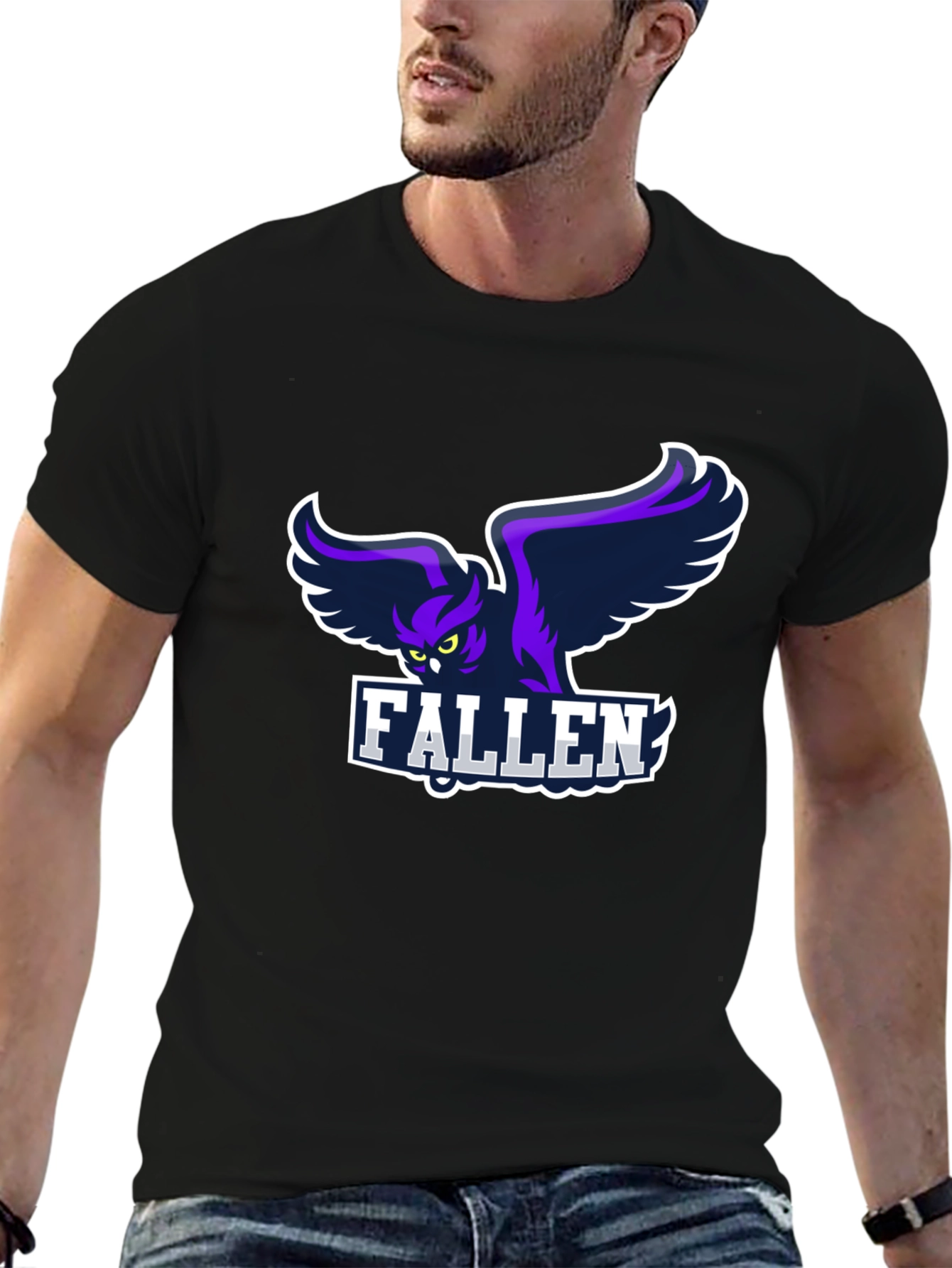 Camiseta Negra con Diseño de Búho Fallen para Hombre