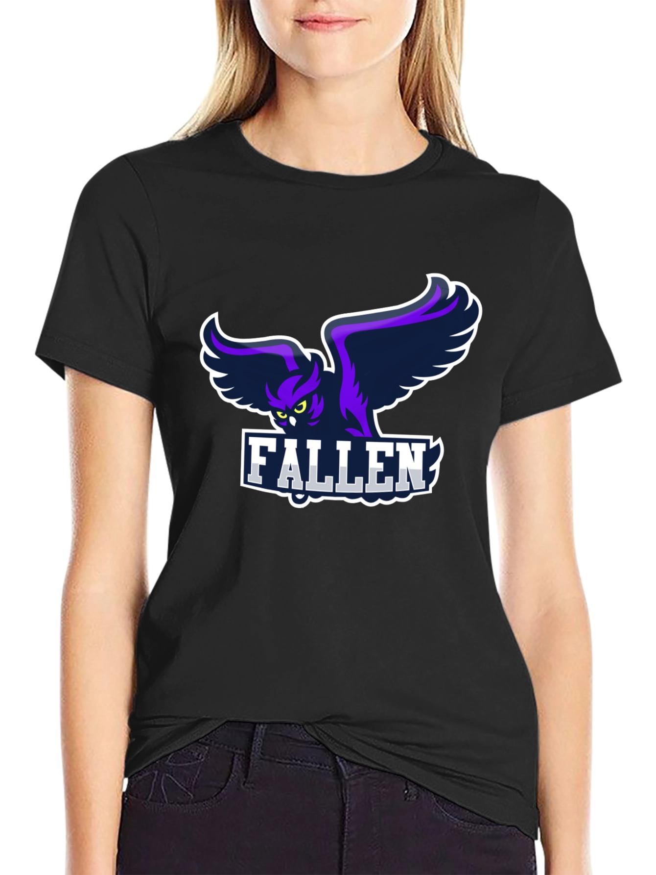 Camiseta Negra con Diseño de Búho Fallen para Hombre
