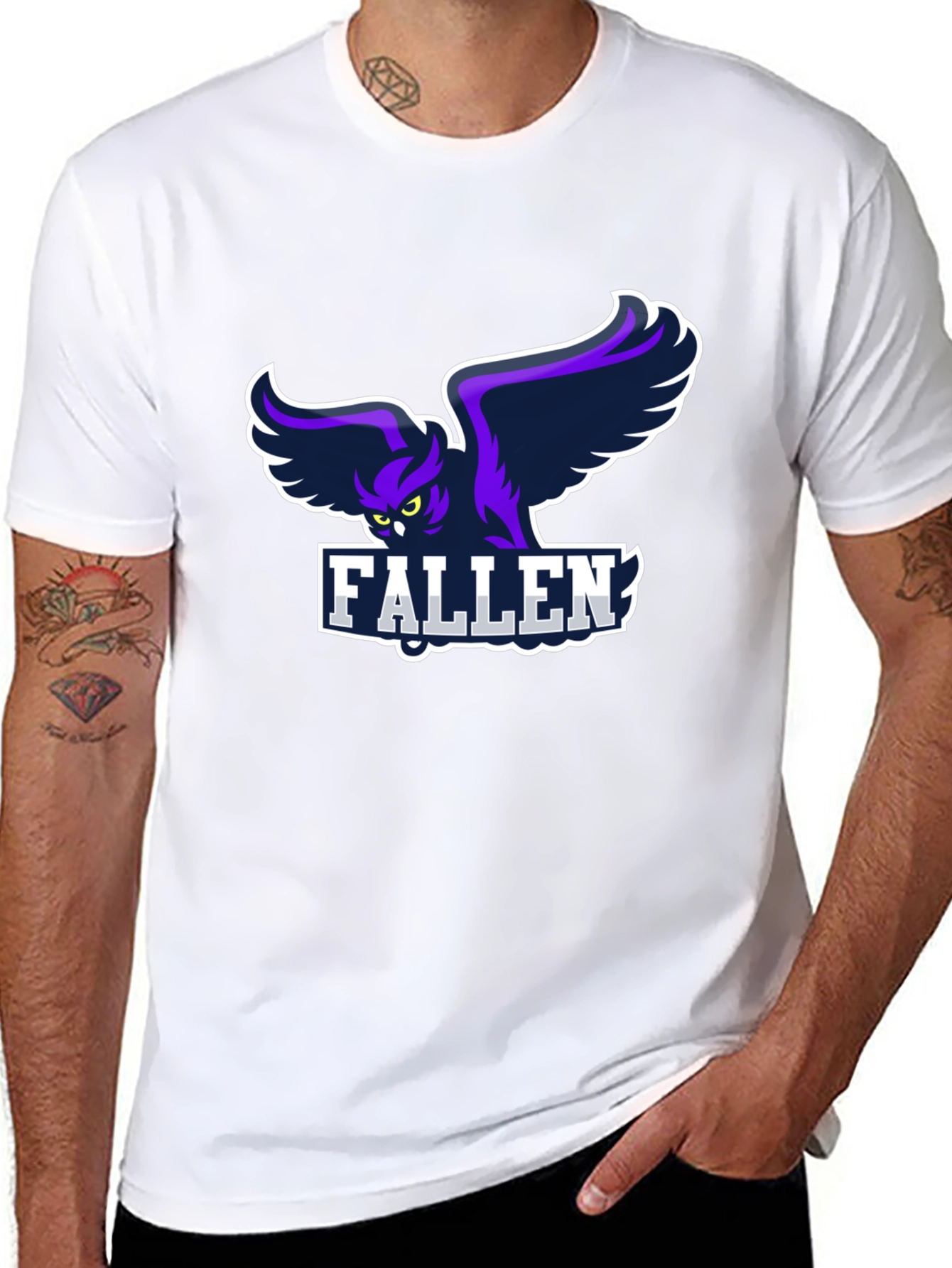 Camiseta Negra con Diseño de Búho Fallen para Hombre