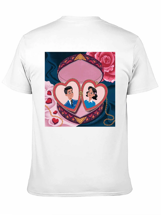 Camiseta Negra con Diseño Romántico de Corazón y Pareja