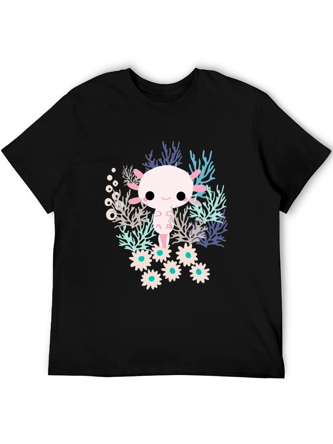 Camiseta Negra con Diseño de Ajolote Kawaii