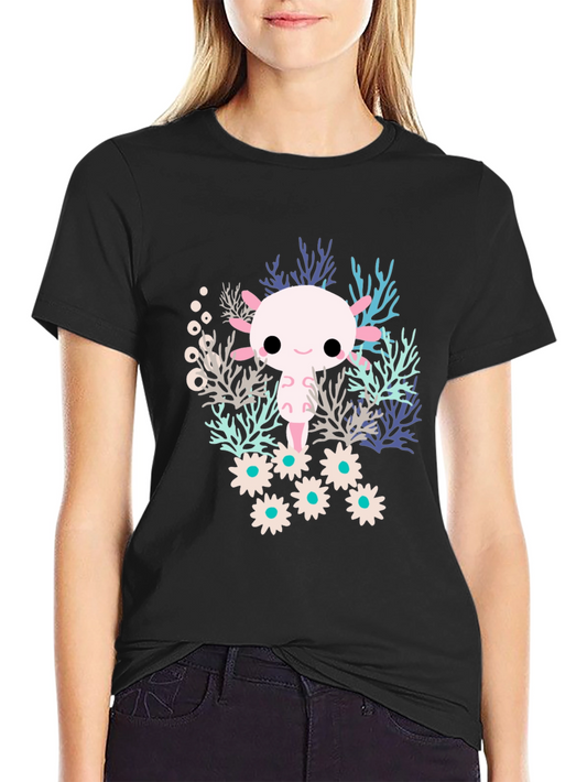 Camiseta Negra con Diseño de Ajolote Kawaii
