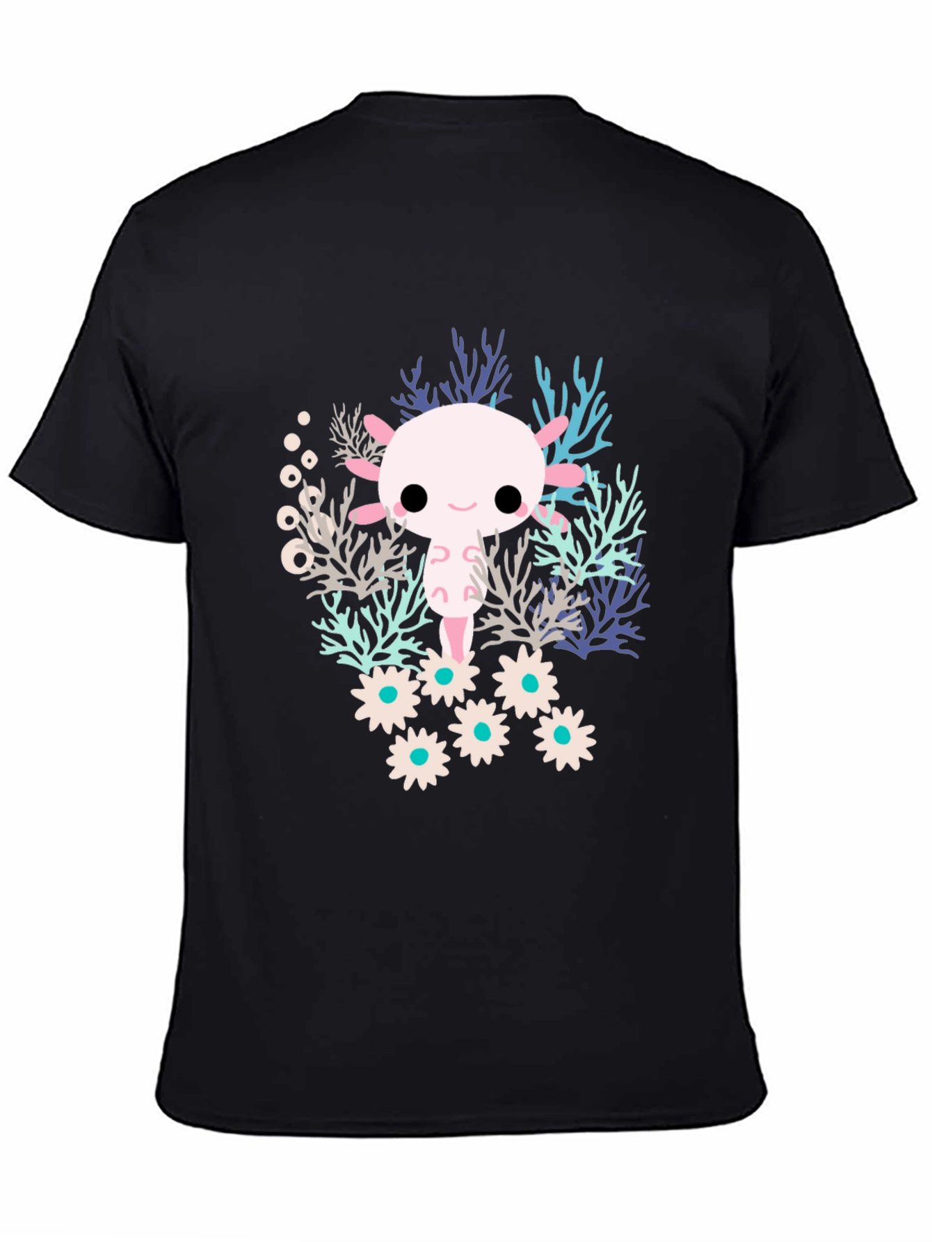 Camiseta Negra con Diseño de Ajolote Kawaii