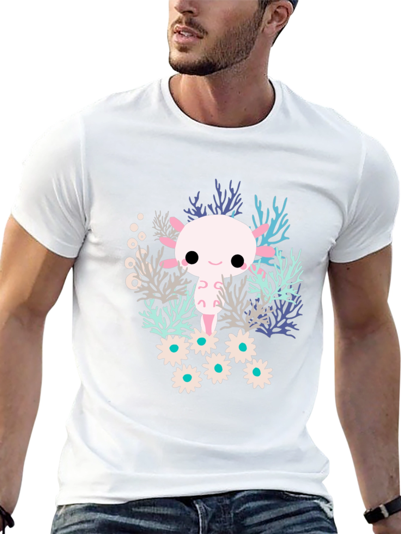 Camiseta Negra con Diseño de Ajolote Kawaii