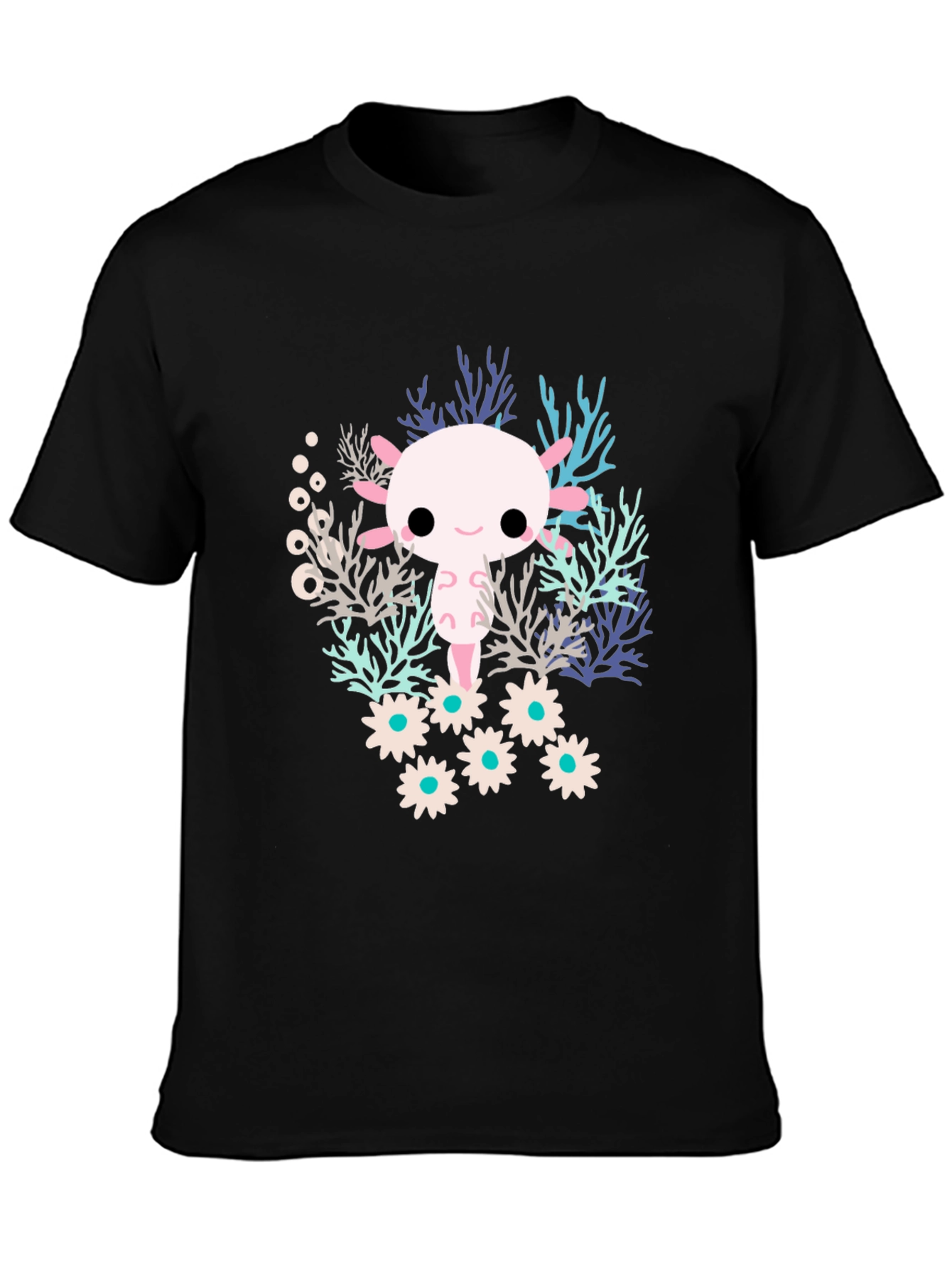 Camiseta Negra con Diseño de Ajolote Kawaii