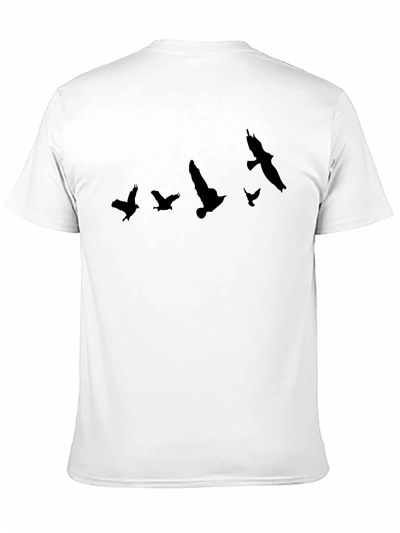 Camiseta Negra con Diseño de Aves Volando