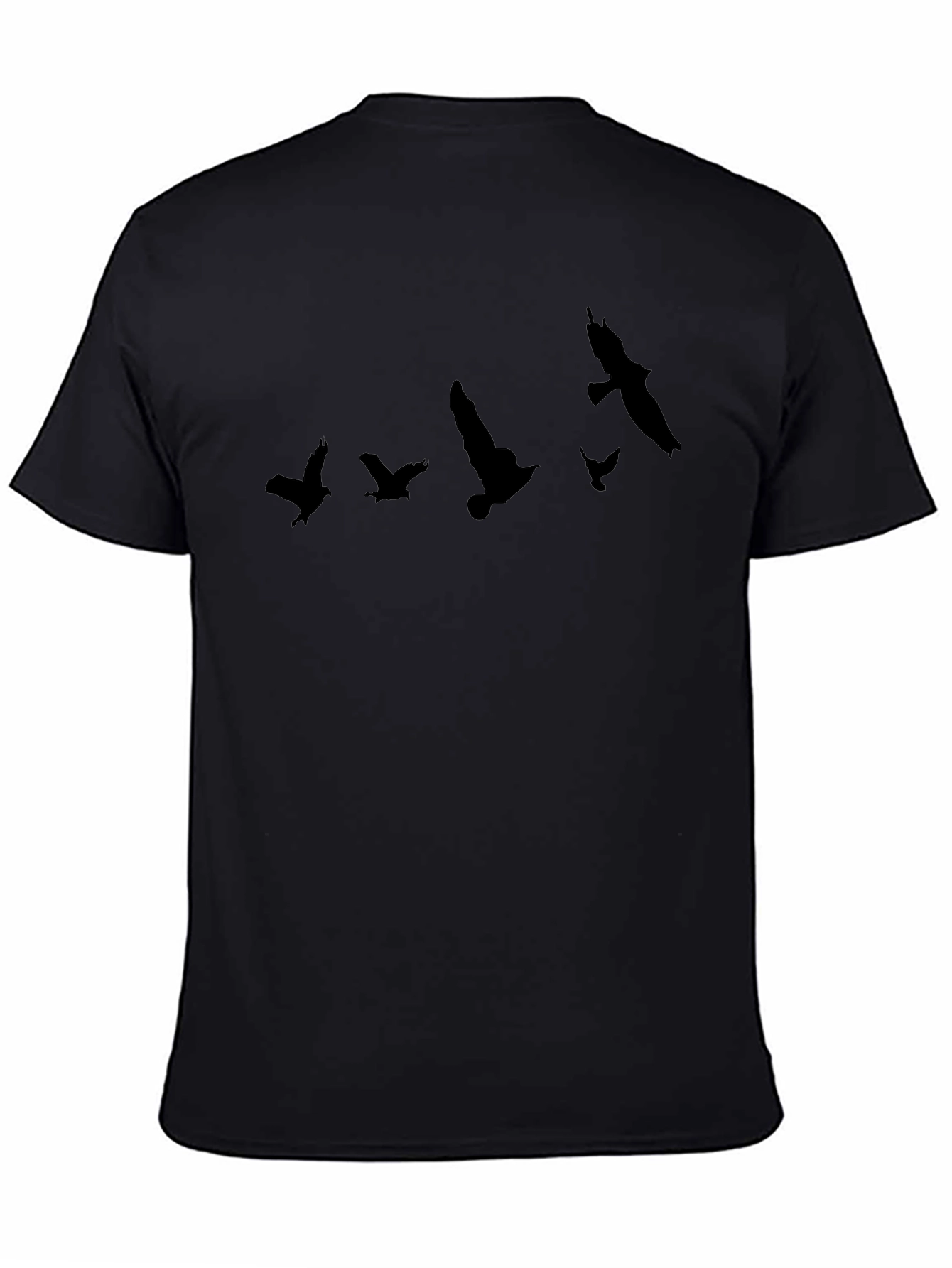Camiseta Negra con Diseño de Aves Volando