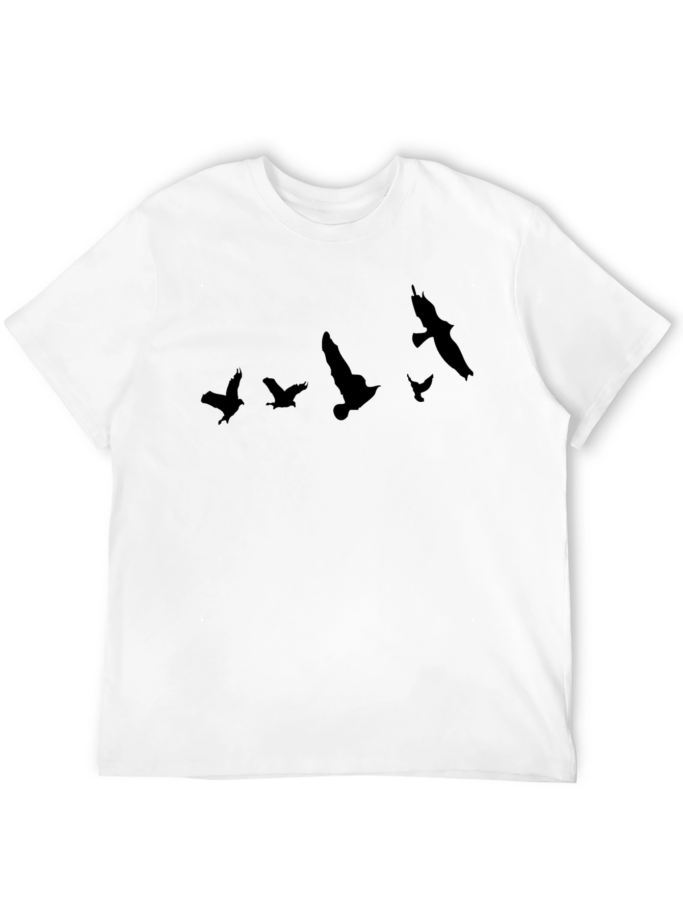 Camiseta Negra con Diseño de Aves Volando