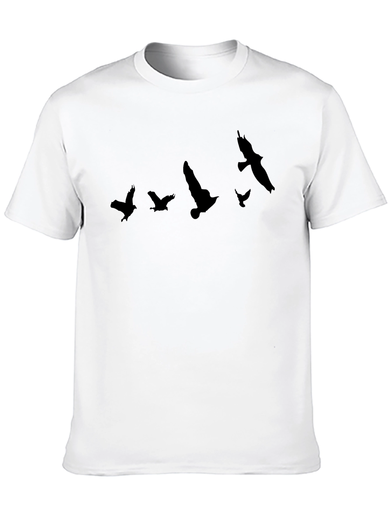 Camiseta Negra con Diseño de Aves Volando