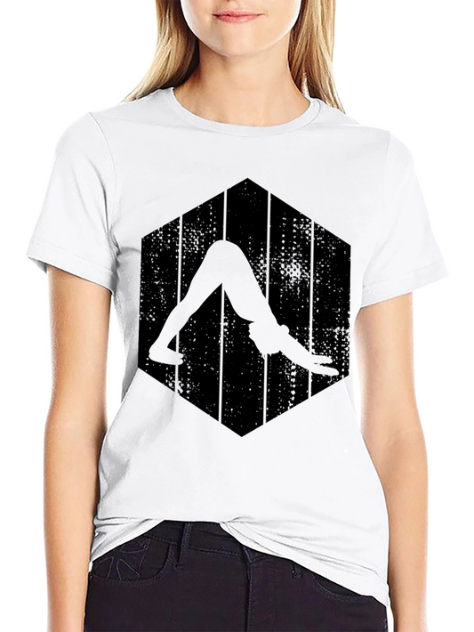 Camiseta Negra Yoga Downward Dog Diseño Hexagonal