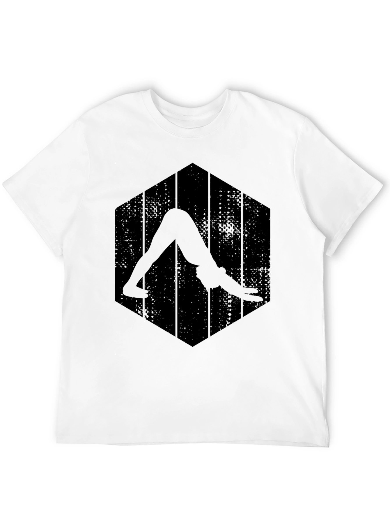 Camiseta Negra Yoga Downward Dog Diseño Hexagonal