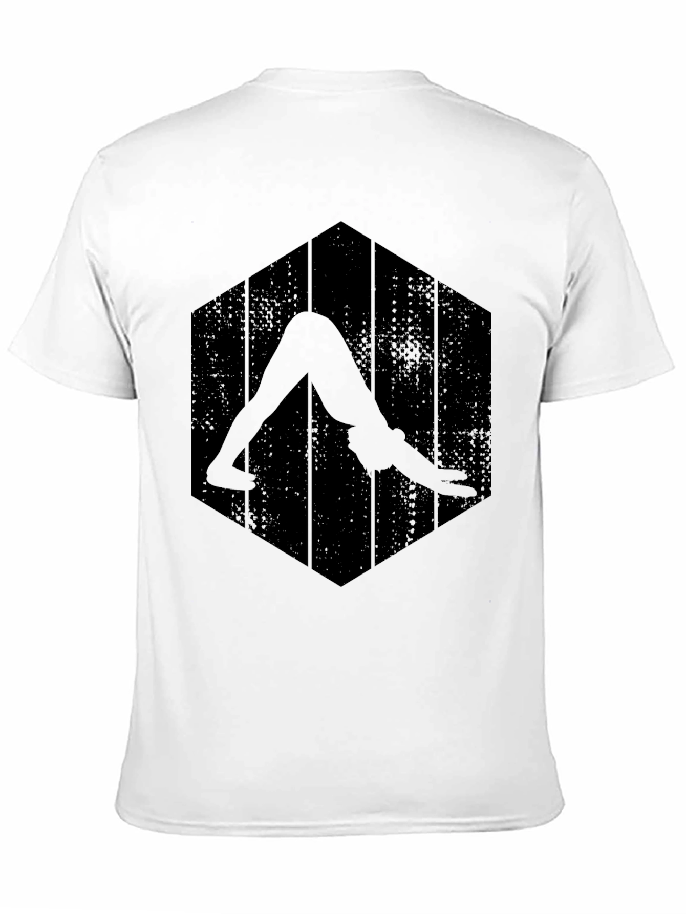 Camiseta Negra Yoga Downward Dog Diseño Hexagonal