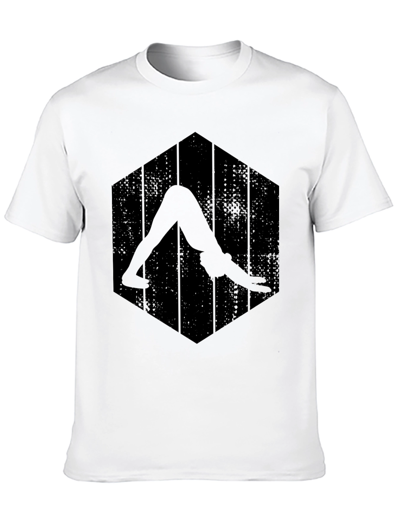 Camiseta Negra Yoga Downward Dog Diseño Hexagonal