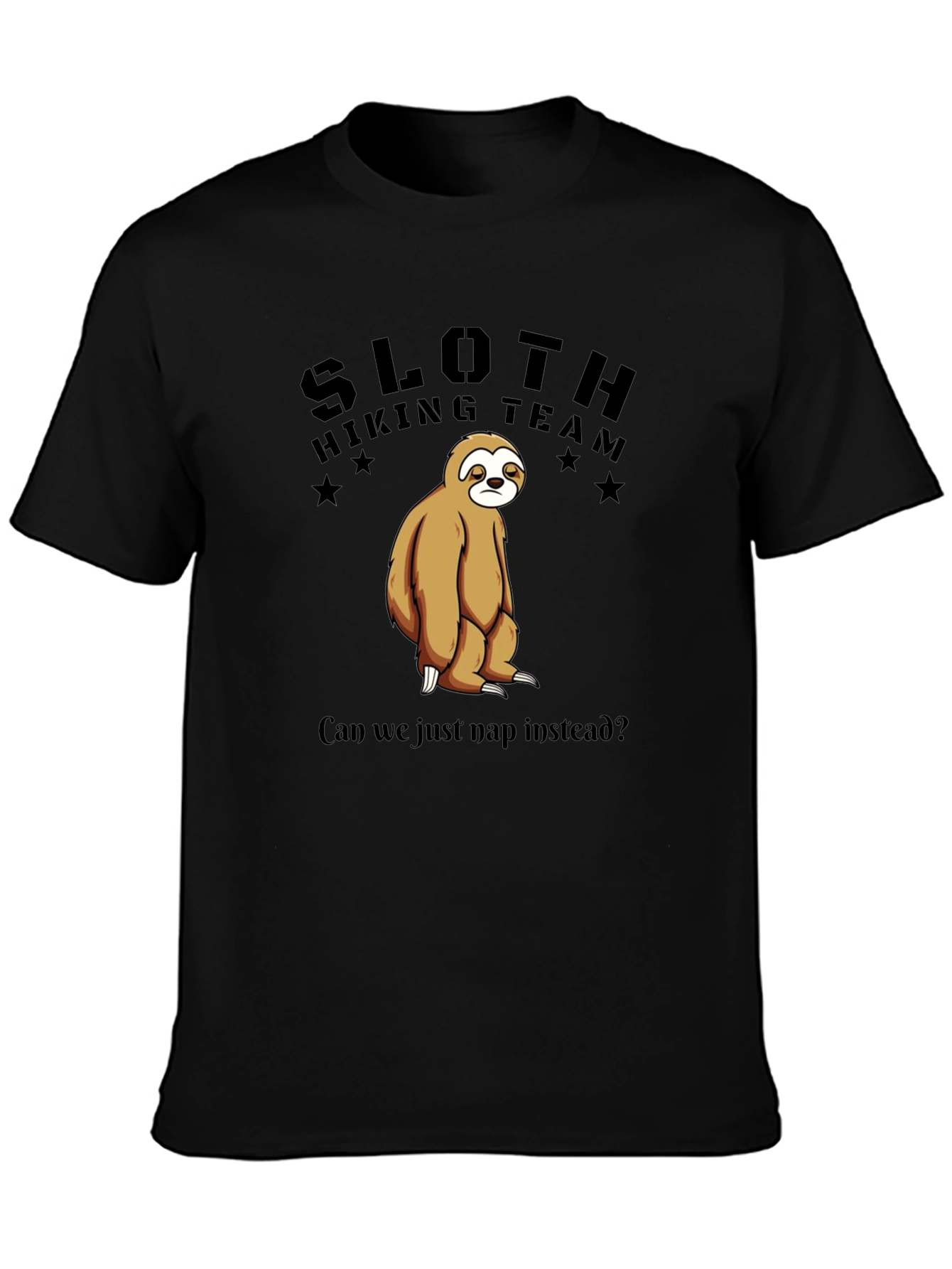 Camiseta Negra Sloth Hiking Team: ¡Nap Time!