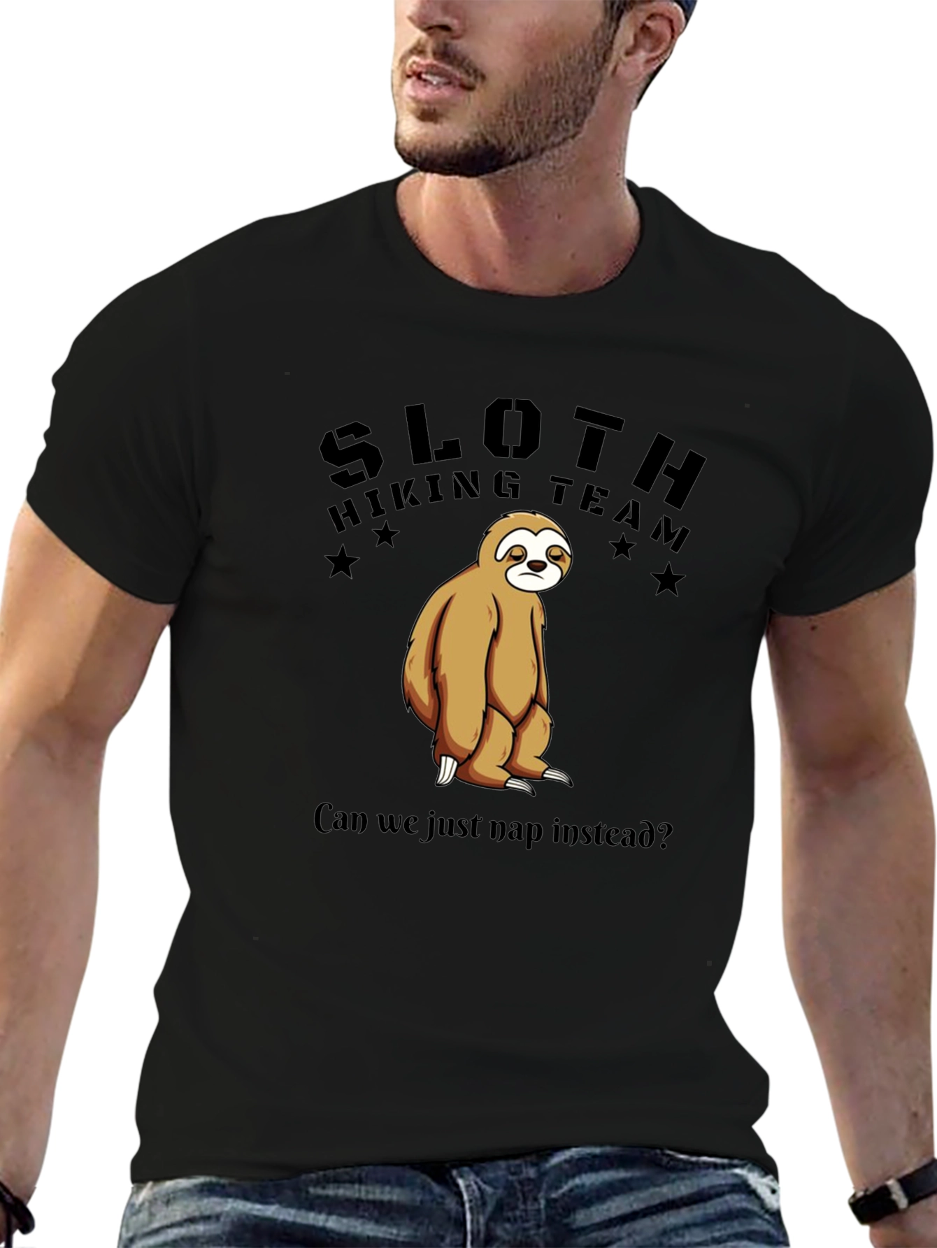 Camiseta Negra Sloth Hiking Team: ¡Nap Time!