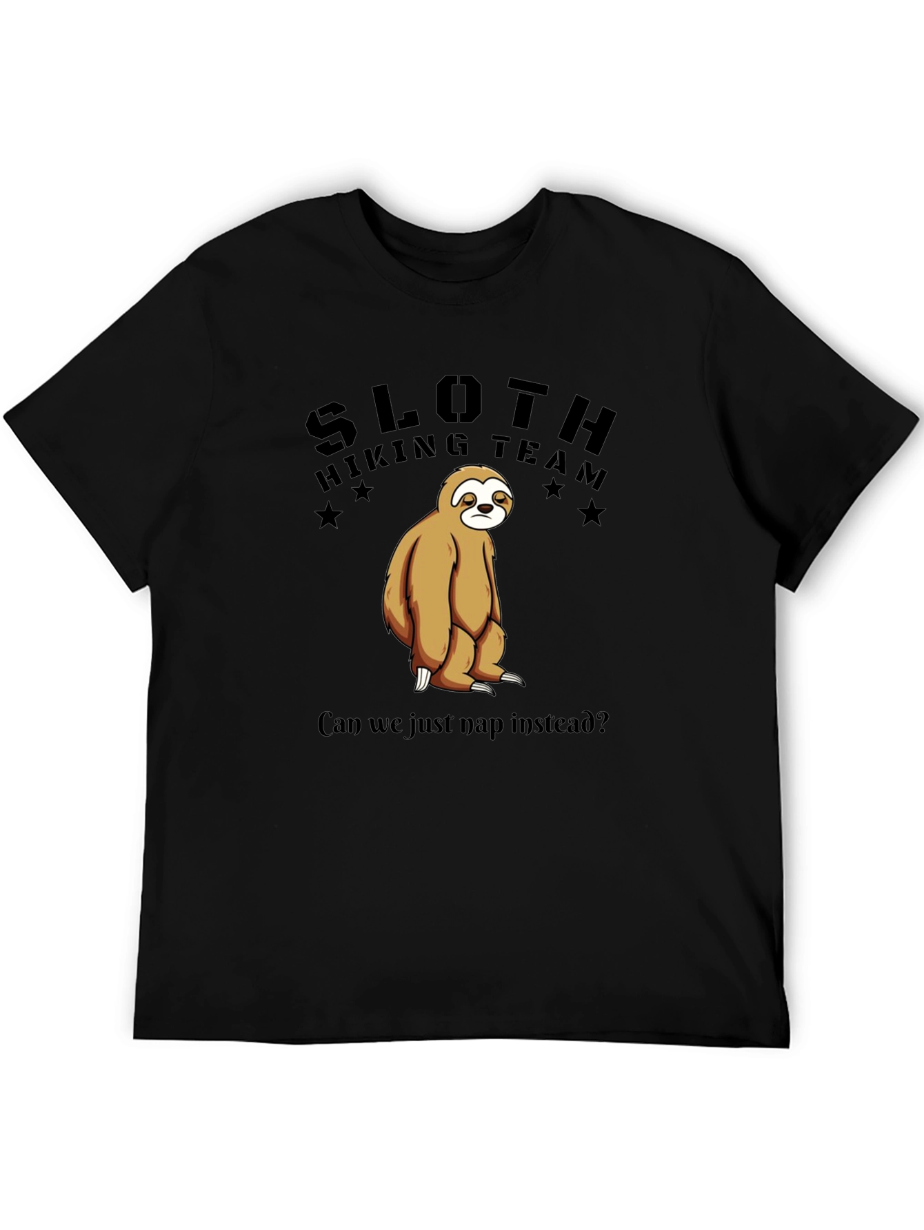 Camiseta Negra Sloth Hiking Team: ¡Nap Time!