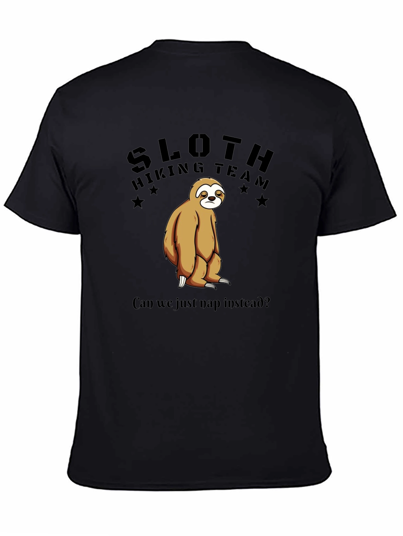 Camiseta Negra Sloth Hiking Team: ¡Nap Time!