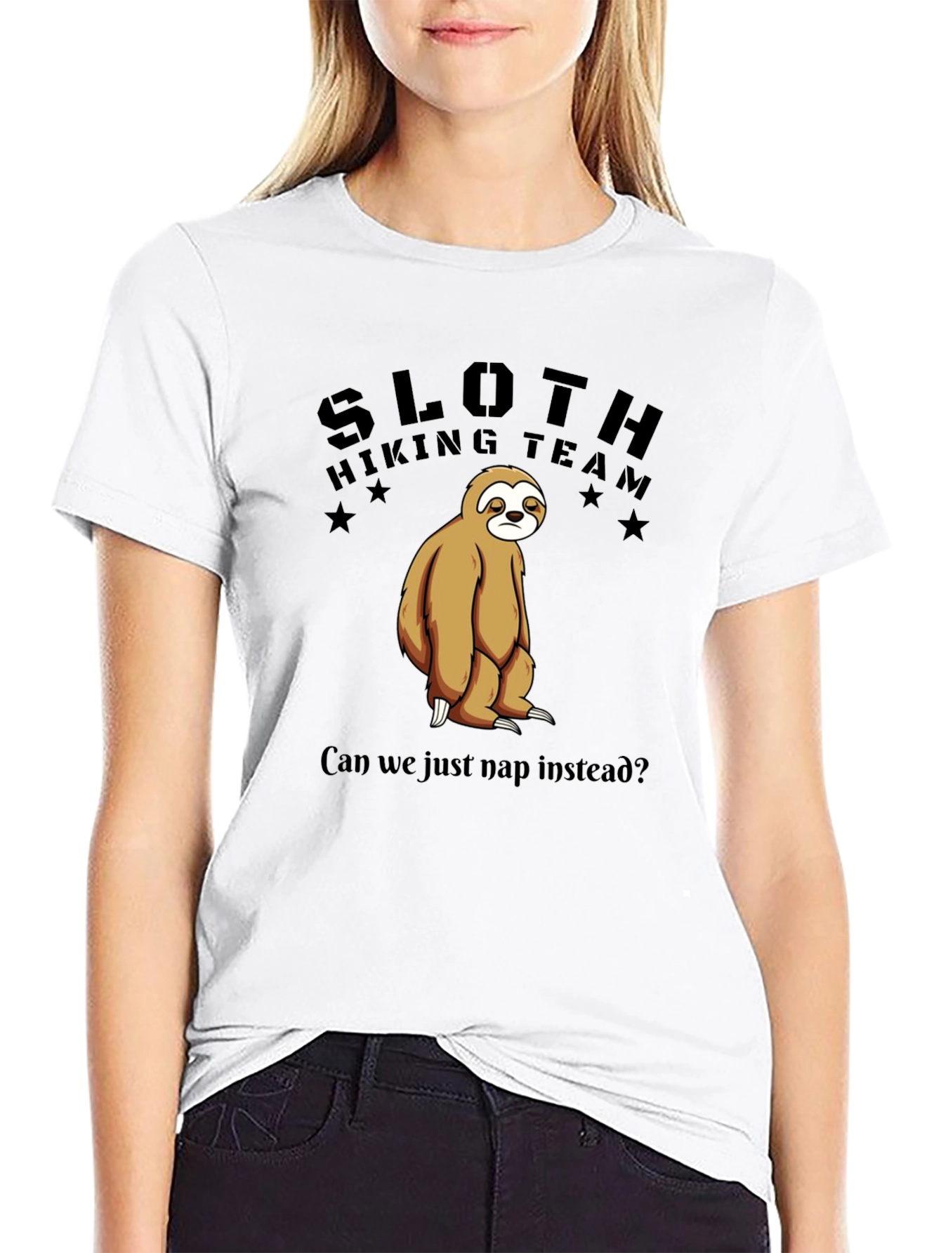 Camiseta Negra Sloth Hiking Team: ¡Nap Time!