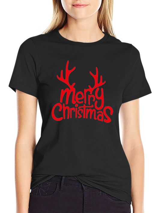 Camiseta Negra Navideña Merry Christmas con Astas