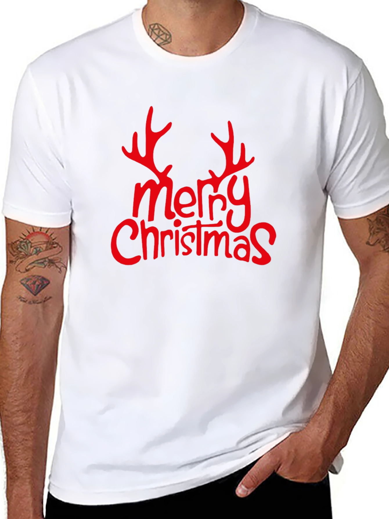 Camiseta Negra Navideña Merry Christmas con Astas