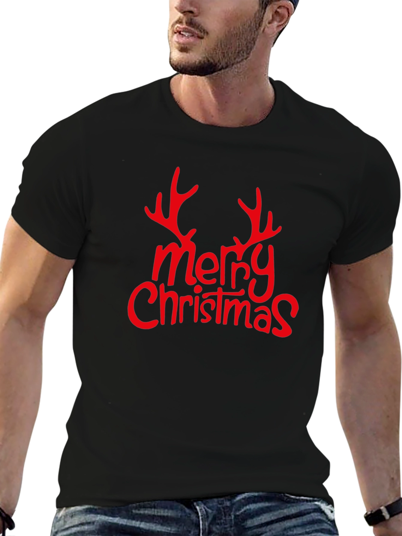 Camiseta Negra Navideña Merry Christmas con Astas