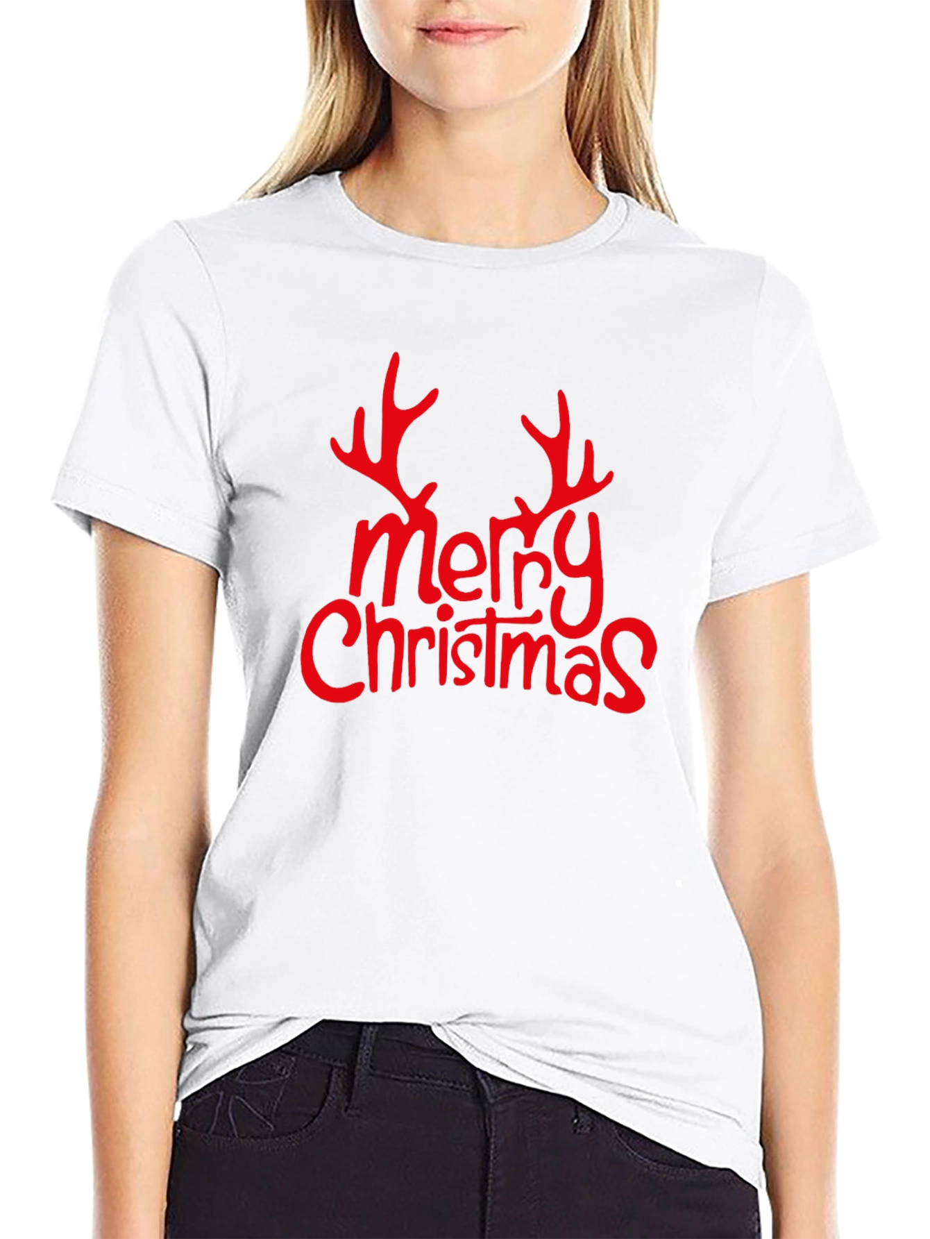 Camiseta Negra Navideña Merry Christmas con Astas